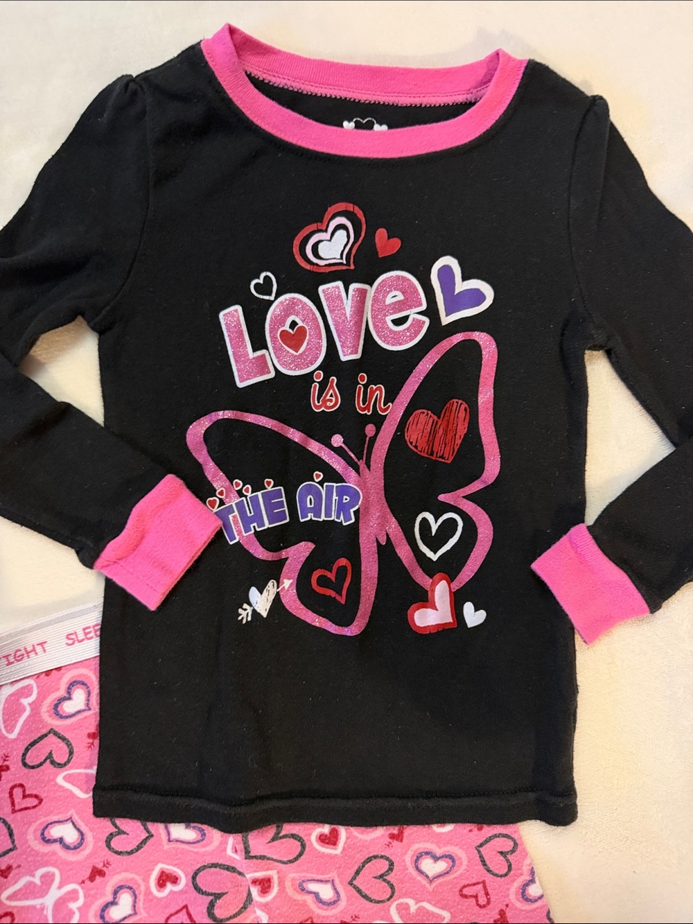 Black & Pink Heart Butterfly Pajama Set - Picture 3 of 3